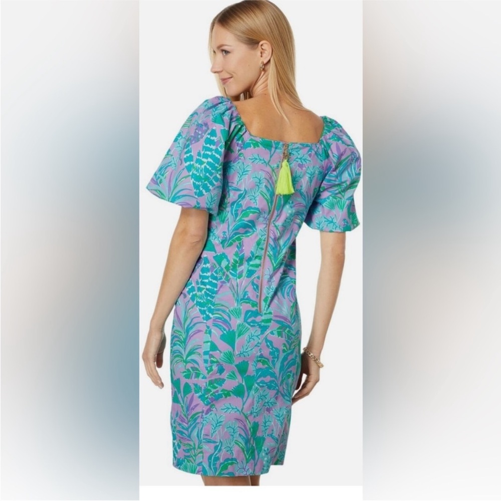 Lilly Pulitzer Purple Turquoise Floral Puff-Sleeve Dress